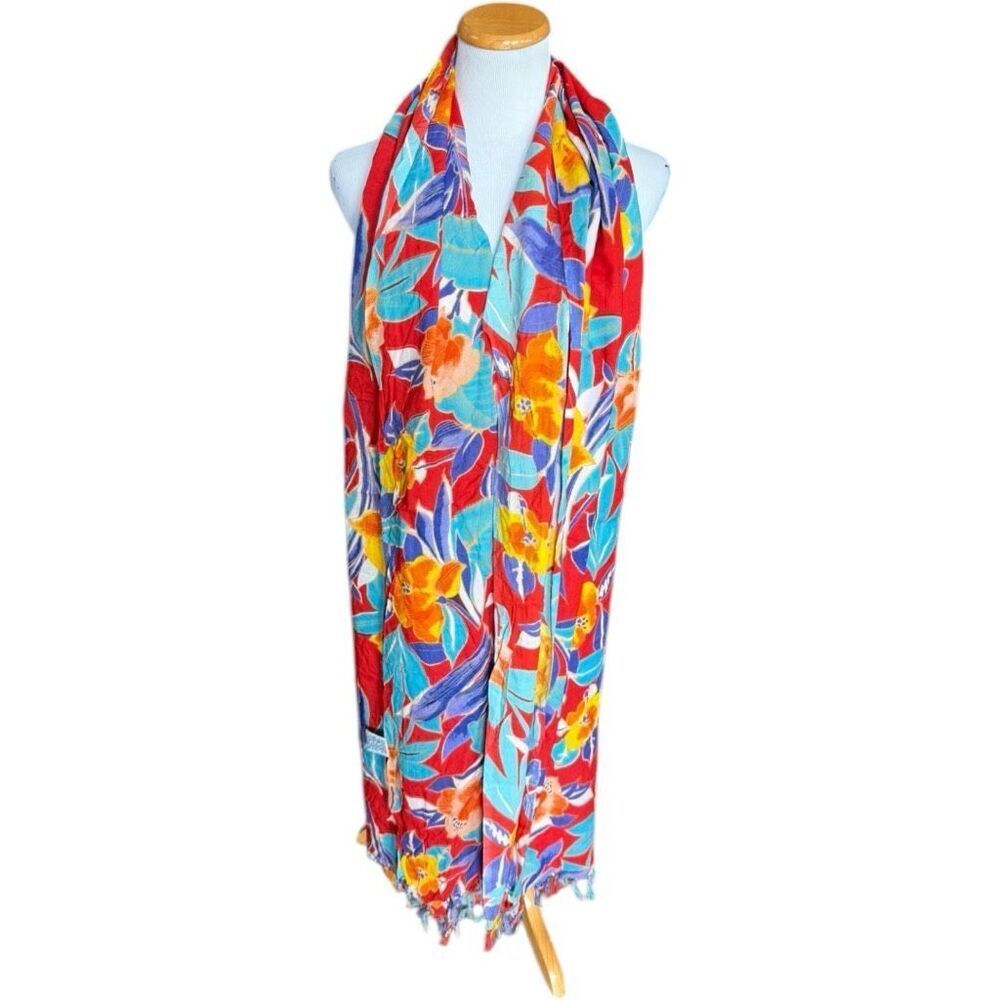 Womens Boutique Multi-Purpose Oversized Floral Tassel Fringe Cover-Up Scarf